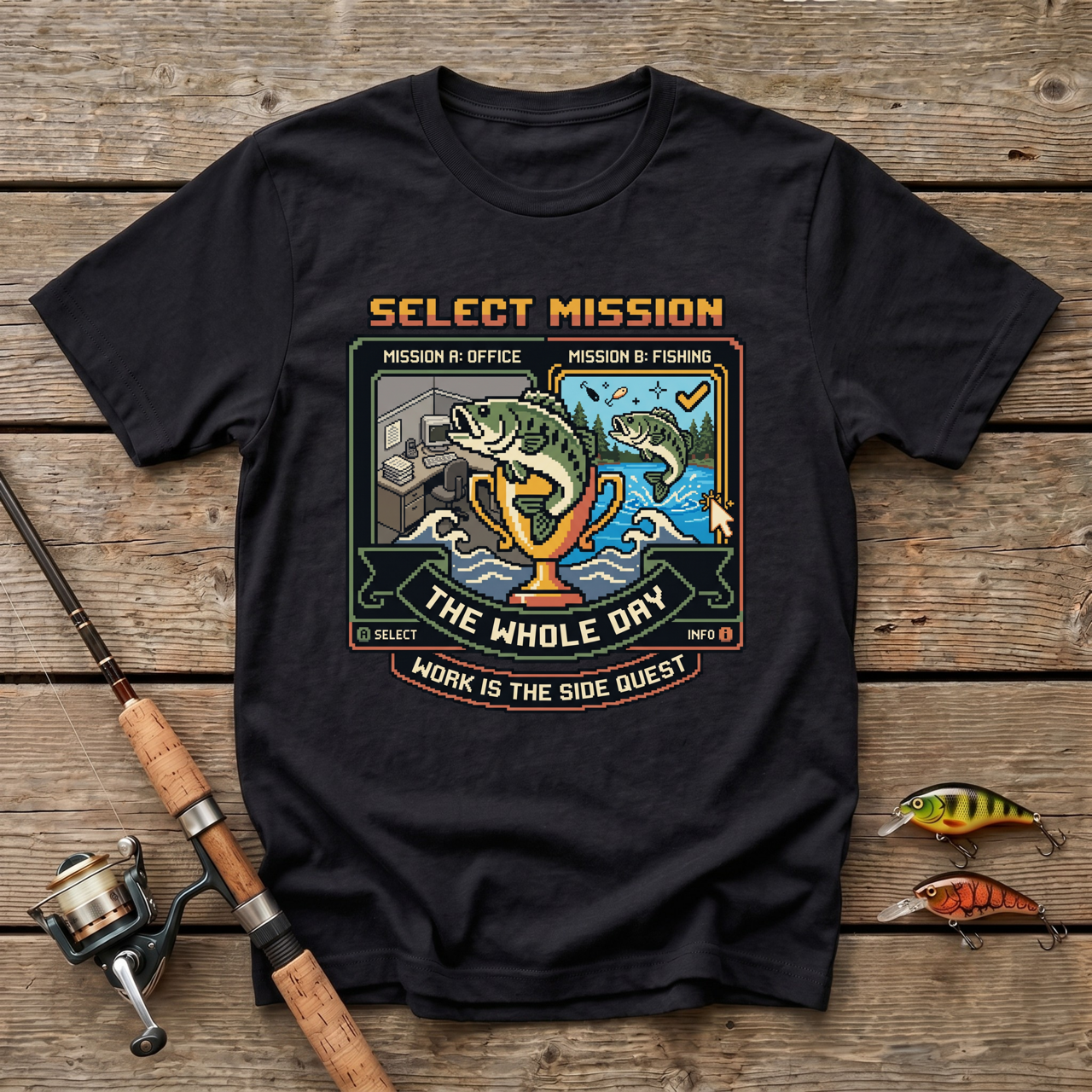 Select Mission. Work Is The Sidequest T-Shirt