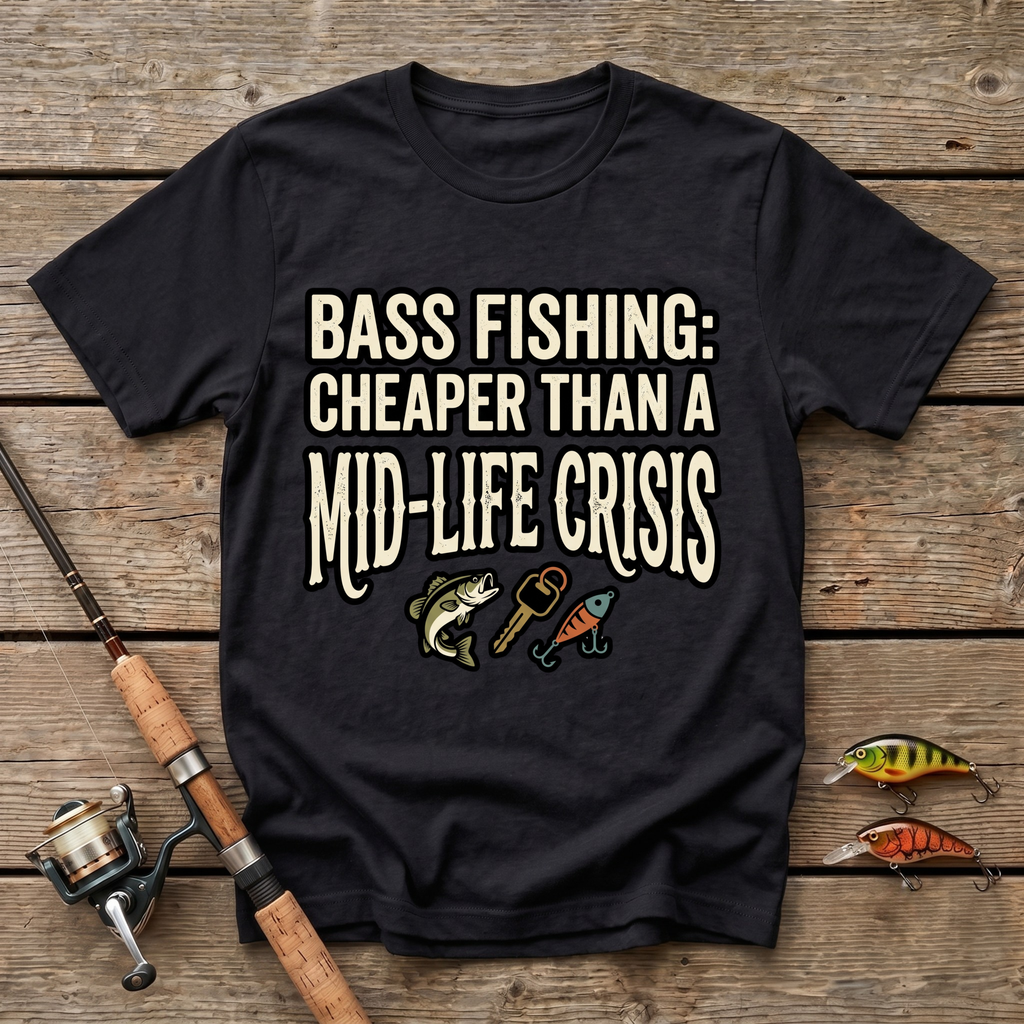 Bass Fishing: Cheaper Than Mid-Life Crisis T-Shirt