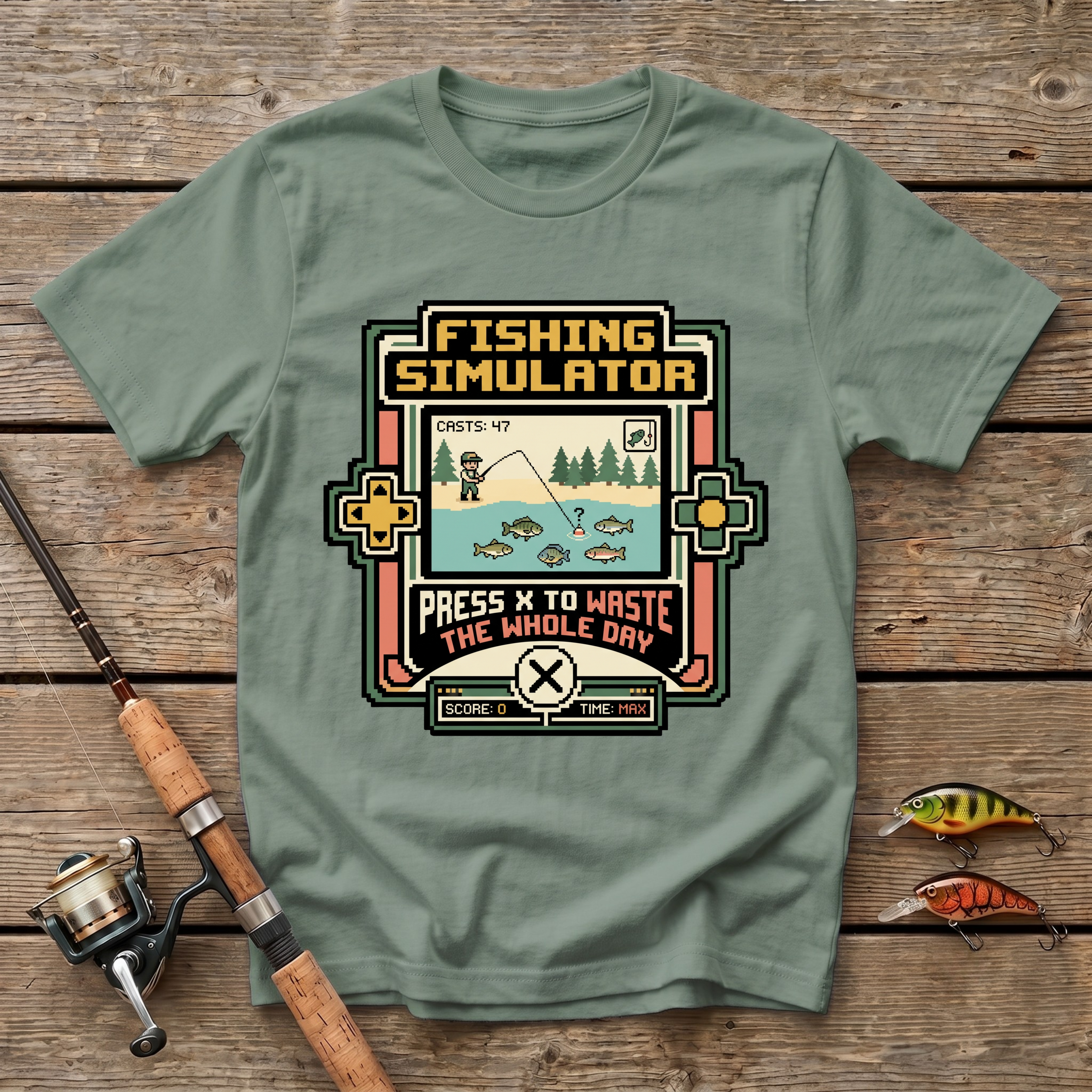 Fishing Simulator. Press X To Waste The Whole Day T-Shirt