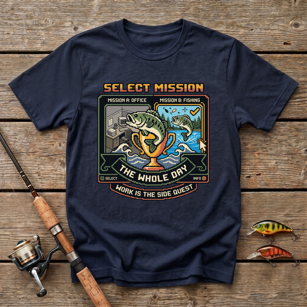Select Mission. Work Is The Sidequest T-Shirt