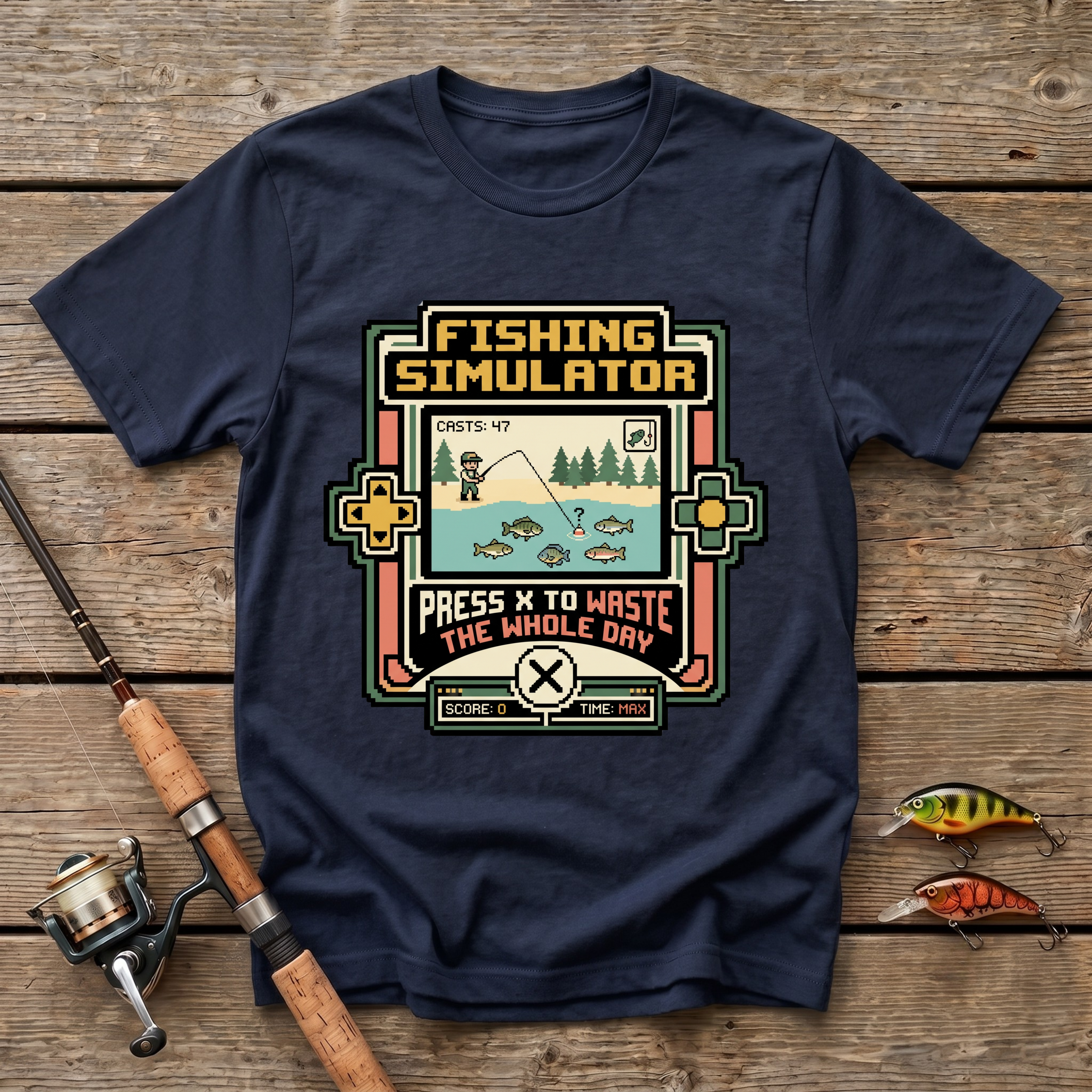 Fishing Simulator. Press X To Waste The Whole Day T-Shirt