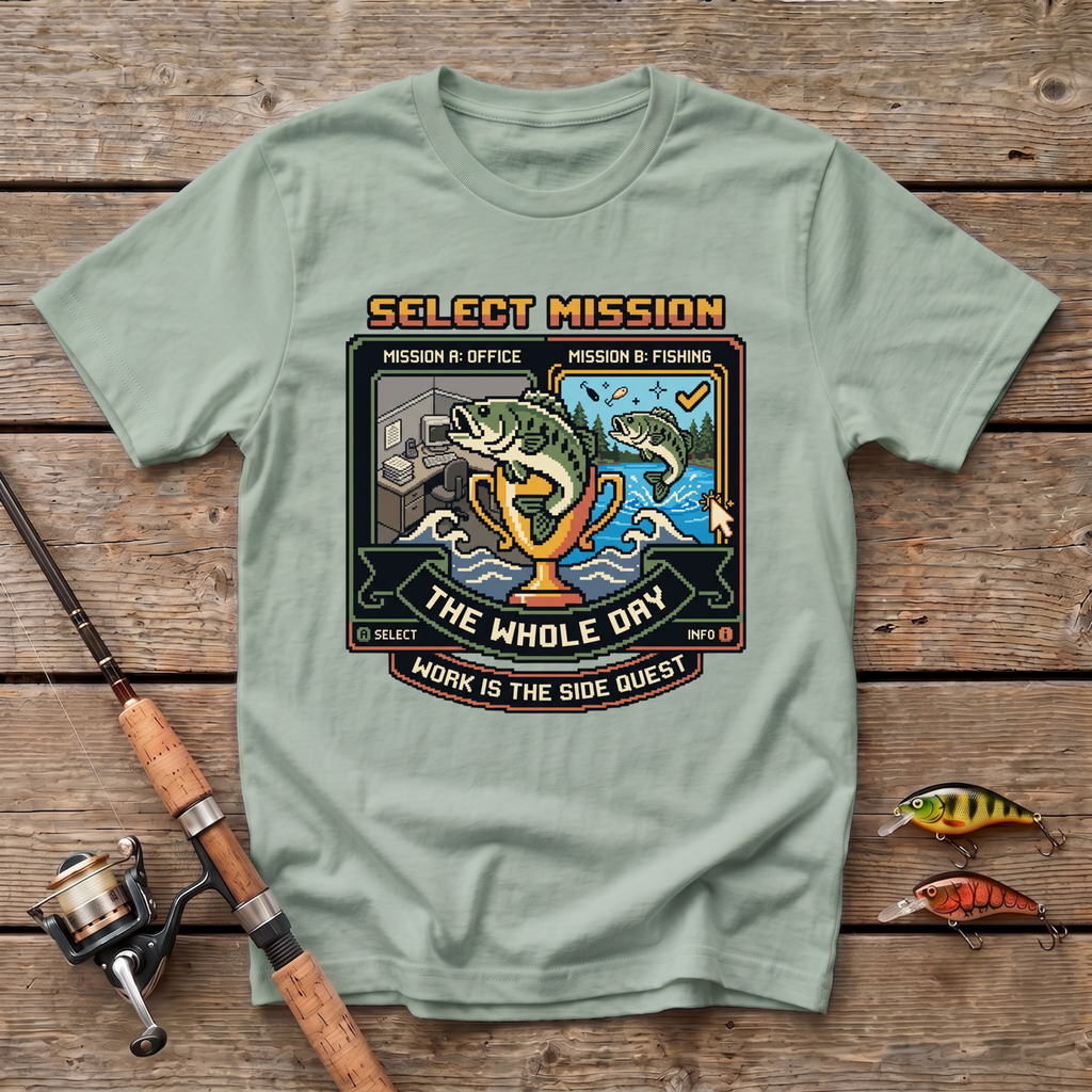 Select Mission. Work Is The Sidequest T-Shirt