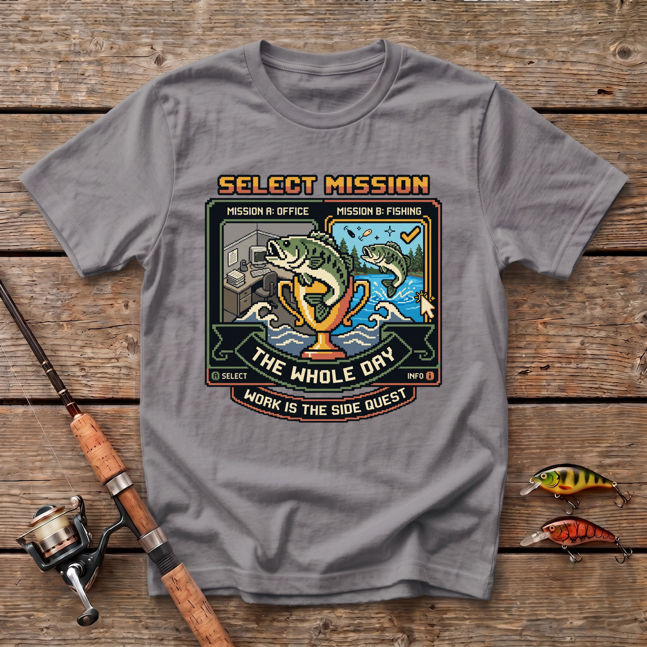Select Mission. Work Is The Sidequest T-Shirt