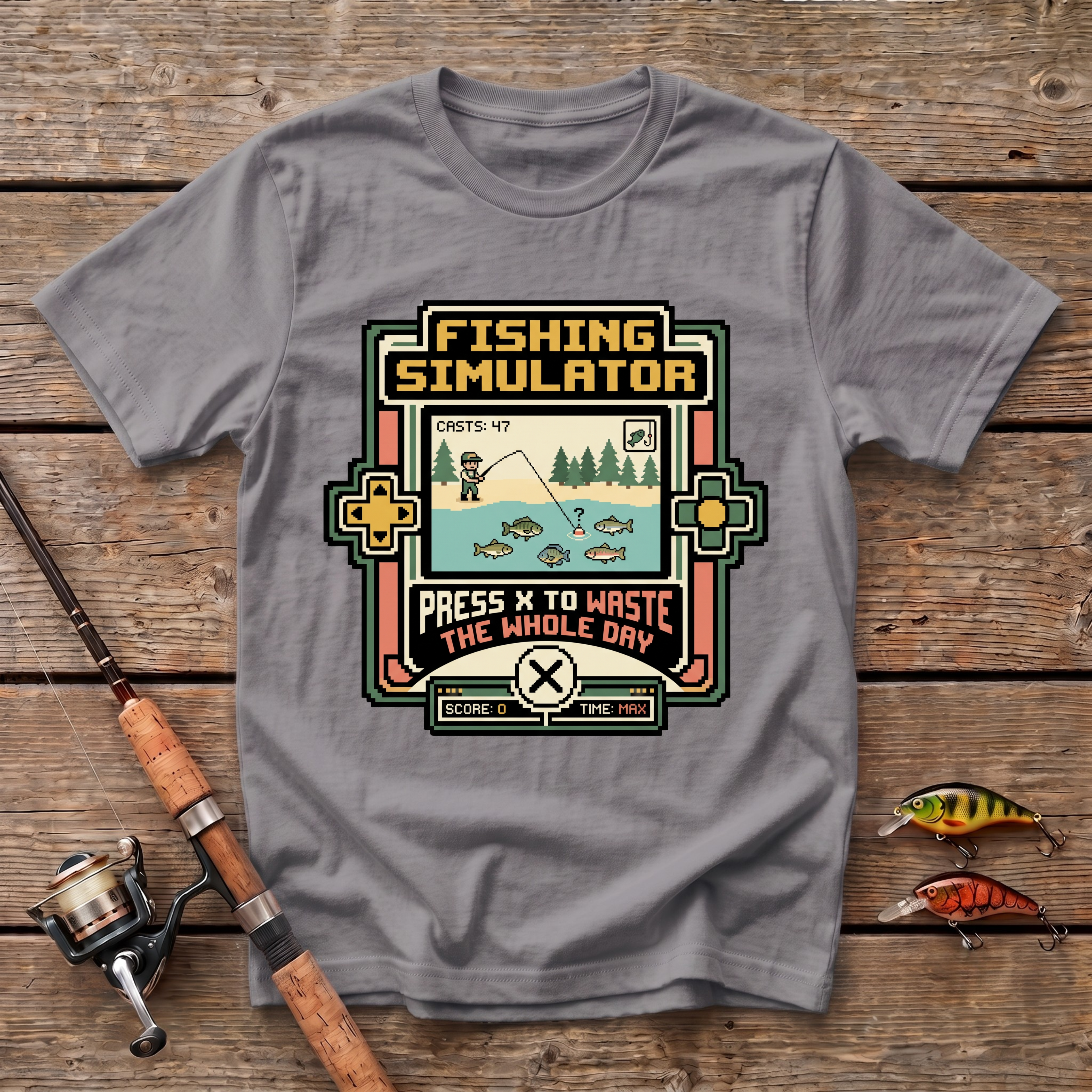 Fishing Simulator. Press X To Waste The Whole Day T-Shirt