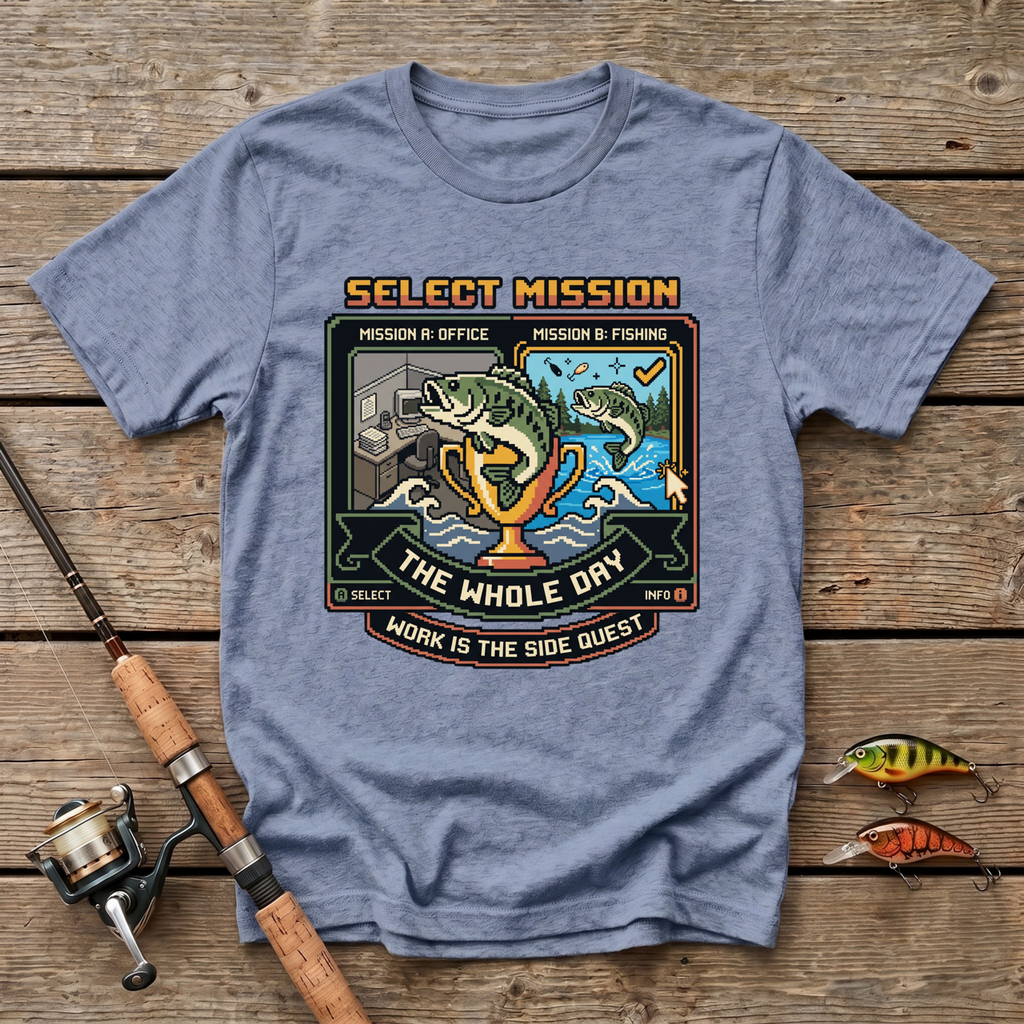 Select Mission. Work Is The Sidequest T-Shirt