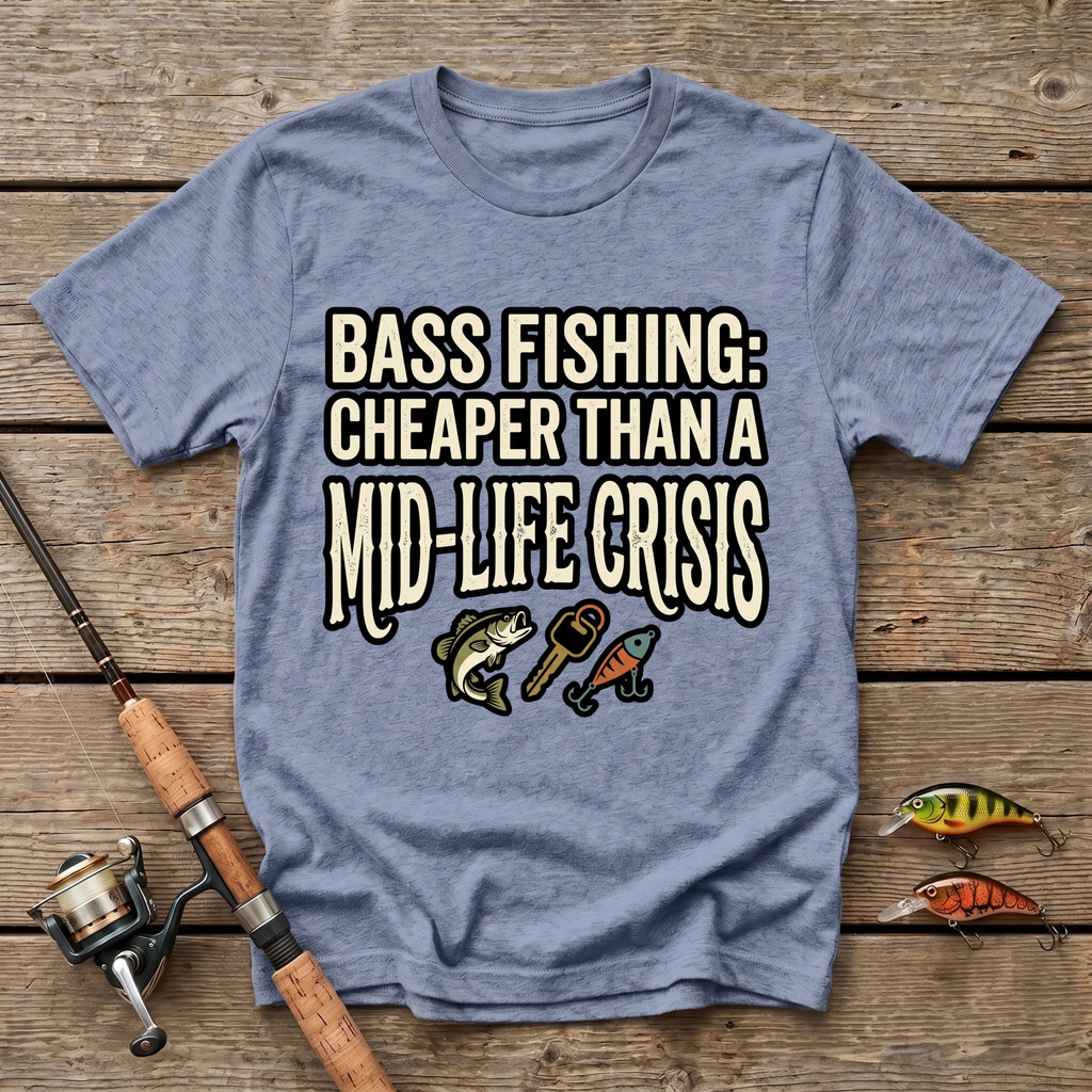 Bass Fishing: Cheaper Than Mid-Life Crisis T-Shirt