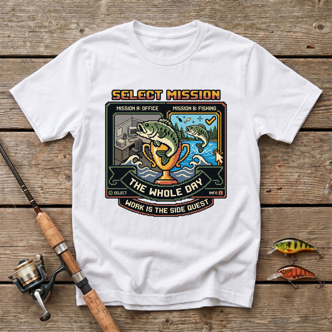 Select Mission. Work Is The Sidequest T-Shirt