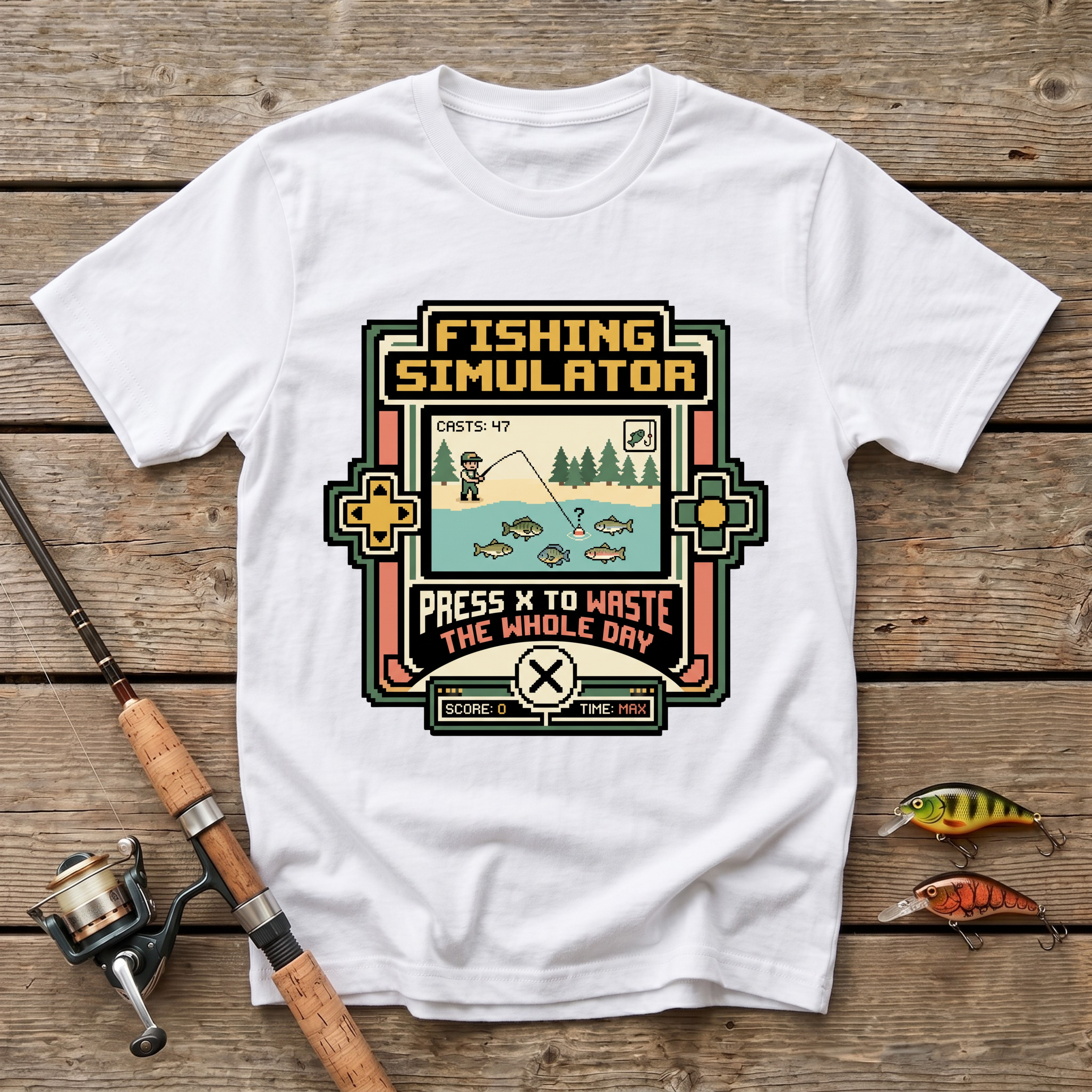 Fishing Simulator. Press X To Waste The Whole Day T-Shirt